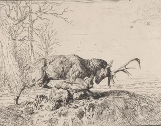 Stag Fighting a Wolf, efter Antoine Louis Barye, 1846.