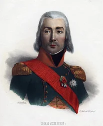 Porträtt av Jean Baptiste (Jean-Baptiste) Bessieres (1768-1813), marskalk av Frankrike - Mauraisse, Charles Emile (1799-1852) - 1835 - Litografi, akvarell - 32x24 - Privat samling