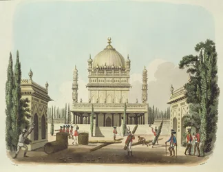 Hyder Alis och Tippoo Sultans grav, tavla 49 från "Oriental Drawings", graverad av Thomas Medland (1755-1823), pub. 1806 (akvatint)
