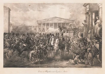 Napoleons och Josephines intåg i Milano, tidigt 1800-tal (litho)