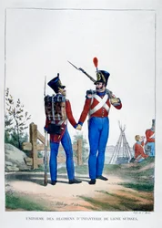 Uniform för ett schweiziskt infanteriregemente, Frankrike, 1823.