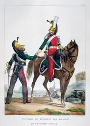 Uniform av ett regemente av dragoner från kungliga gardet, Frankrike, 1823.