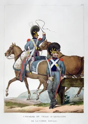 Uniform för ett regemente av hästartillerietåg av kungliga gardet, Frankrike, 1823.