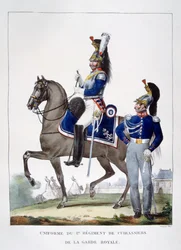 Uniform från 1:a regementet av chassörer av det kungliga gardet, Frankrike, 1823.