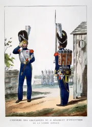 Uniformer av grenadjärerna.. av det franska kungliga gardet, 1823.