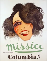 Columbia Records-affisch som annonserar den franska chanteuse, Missia, c.1935