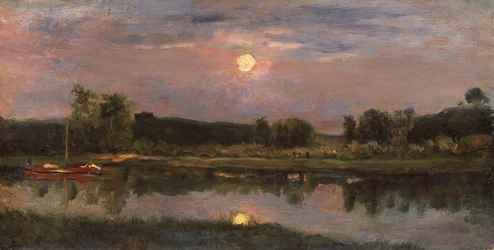 A Moonlit River Landscape, ca 1855 (olja ombord)
