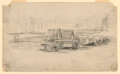 Teckning, En gårdsvagn, ca 1850