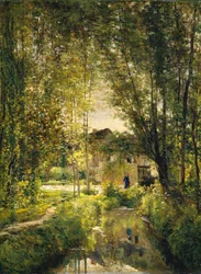 Landskap med solbelyst bäck, ca 1877