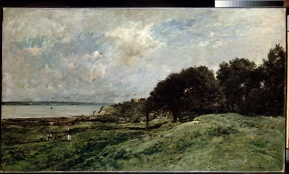 ""havslandskap nära Villerville i Calvados"" (Kanten nära Villerville) Målning av Charles Francois Daubigny (1817-1878) 1875 85x149 cm Eremitagemuseet, Sankt Petersburg (Saint-Petersbourg)