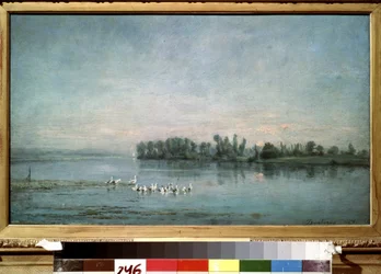 ""Early Morning"" (morgon) Målning av Charles-Francois (Charles Francois) Daubigny (1817-1878) 1858 Pushkin Museum, Moskva