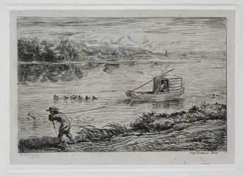 Båtresan: Cabin Boy Hauling the Tow-Rope eller Hauling by Rope, 1861.
