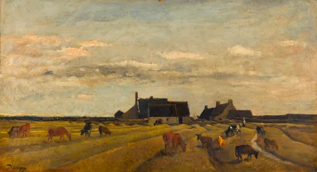 ""View of a Farm at Kerity in Bretagne"" (Farm at Kerity, Bretagne) Målning av Charles-Francois (Charles Francois) Daubigny (1817-1878) Dim 64x101 cm Olja på duk Gemeentemuseum Den Haag
