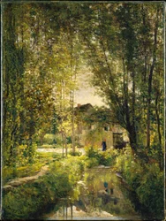 Charles-François Daubigny, 1877c - Landskap med en solbelyst bäck