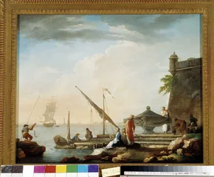 Medelhavets hamn vid fontänen. Målning av Charles Francois Grenier de la Croix dit Lacroix de Marseille (1720-1782) Privat samling, Marseille.