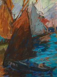 Sommarsegling (pastell på mörkt papper)