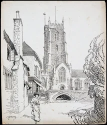 En vy från söder om Priory Church of St George, Dunster, Somerset