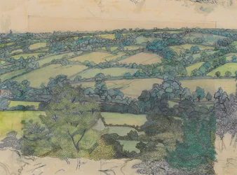 Applehayes, ca 1912 (penna, krita, penna och blått bläck på papper)