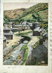 Boscastle, Cornwall, ca 1919 (akvarell, penna och bläck på papper)