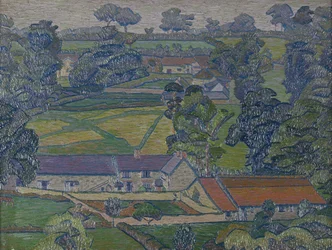 Landskap med bondgårdar, ca 1912-13 (olja på duk)