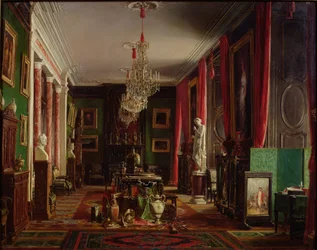 Interiör av Alfred Emiliens kontor (1811-92) greve av Nieuwerkerke, generaldirektör för de kejserliga museerna, vid Louvren, 1859