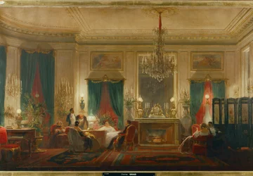 Prinsessan Mathildes, dotter till kung Jerome och drottning Katarina av Württemberg, salong på rue de Courcelle i Paris ... (olja på duk)