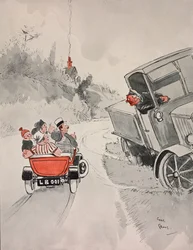 Konserverade sardiner och den sarkastiska lastbilschauffören, tecknad av Chas Grave (1886-1944) från The Tatler, nr 1406, 6 juni