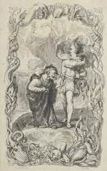 Illustration till stormen: Caliban, Ferdinand och Ariel, 1836.