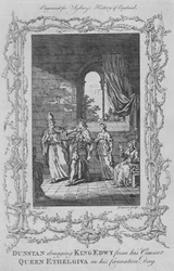 Dunstan släpar kung Edwy från hans gemål, drottning Ethelgiva, på hans kröningsdag, 1773.