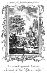 Kung Richard II blidkar rebellerna vid Wat Tylers död, Smithfield, 1800-talet.