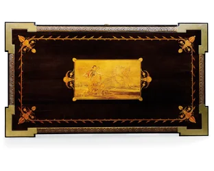 Napoleon III bord, designat av Jean Brandely, intarsia av E. Varlot, Paris, ca 1850-75 (ormolu, förgylld koppar, ebenholts & platan)