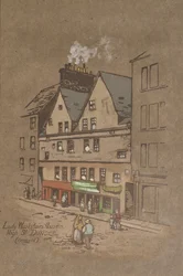 Lady Warkstairs hus, High Street, Dundee (handfärgat tryck)