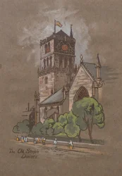 The Old Steeple, Dundee (handfärgat tryck)