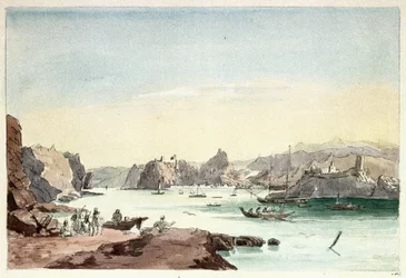 Muskatbäcken (Oman). Målning av överstelöjtnant Charles Hamilton Smith (1776-1859)