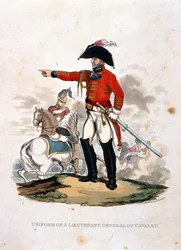 Uniform för en generallöjtnant i kavalleriet, från "Costumes of the Army of the British Empire, according to the last regulations 1812", graverad av J.C. Stadler och utgiven av Colnaghi und Co. 1812-15 (col.