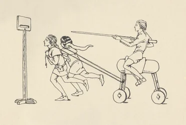Pojkar som spelar på Riding at the Quintain Romance of Alexander, omkring 1340. Bodleian, 1931