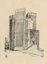 Exteriör av Orford Castle, Suffolk the Battlements restaurerade, 1931