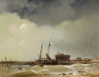 Fisher-båtar landar på en strand