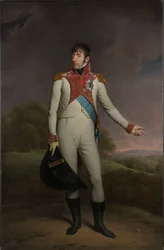 Porträtt av Louis Napoleon, kung av Holland Louis Napoleon (1778-1846), kung av Holland från 1806 till 1810, i uniform av livgardet till fots, dekorerad med Storkorset av Royal Order of the Union of Holland och Officerskorset av L.