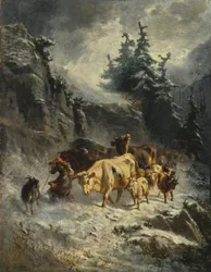 Franska: Troupeau dans une tempête de neige Flock i snöstorm
