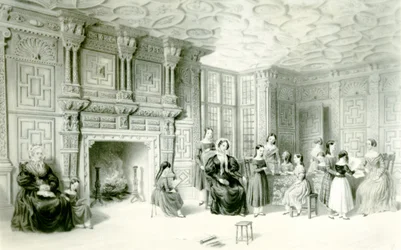 Skolsalen i Campden House, ca 1840 (gravyr)