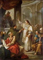 Den helige Stefan inför översteprästen och de äldste i Sanhedrin, 1745.