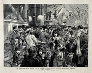 De ryska judarna undersöktes av en läkare före emigrationen från Liverpool, 1891