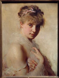 Porträtt av en ung flicka. Målning av Charles Chaplin (1825-1891)