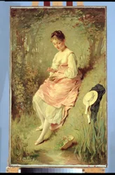 Ung flicka med ett bo, sent 1860-tal