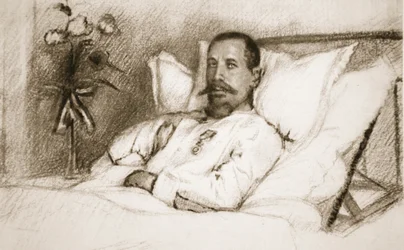 En ledare vars sårande Sir Ian Hamilton har kallat en katastrof: general Gouraud på sjukhus i Paris, ur "The Illustrated War News", 1915