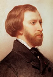 Porträtt av Alfred de Musset (1810-1857) Fransk poet målning av Charles Landelle (1812-1908)