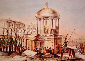 Vattnets välsignelse i St. Petersburg, ca 1820 (färg litho)