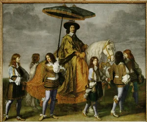 Kansler Pierre Seguier till häst, den unge Dauphin, sedermera Ludvig XIV ...