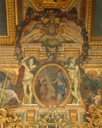 Detalj av dekorationer av Charles Le Brun (1619-1690), Spegelsalen, Palace of Versailles (UNESCOs världsarvslista